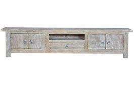 GINER Y COLOMER Mueble de tv en madera de mango blanco envejecido